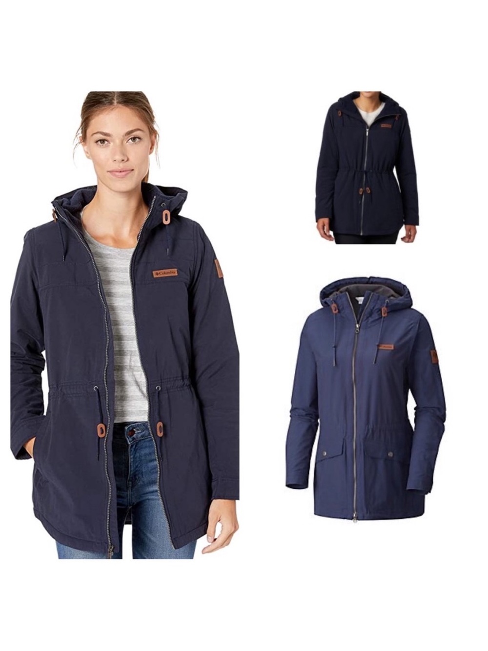 Women's Columbia, Navy Hooded Anorak Jacket, Casual Lightweight Parka. Medium